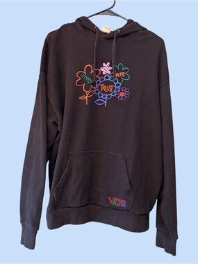 Vans Black Hoodie with Multicolor Floral Embroidered Graphic